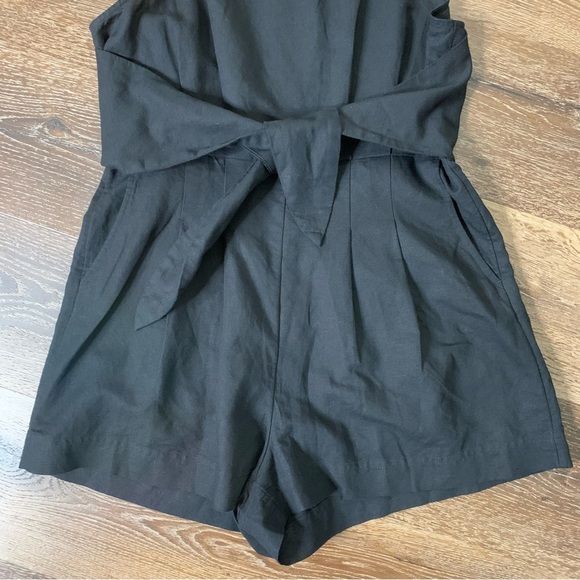 Madewell black Womens tie waist linen blend romper 6 - Picture 3 of 10